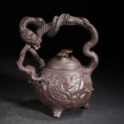 Vintage Chinese Yixing Purple Clay Teapot Zisha Ceramic Carving Dragon Teaware
