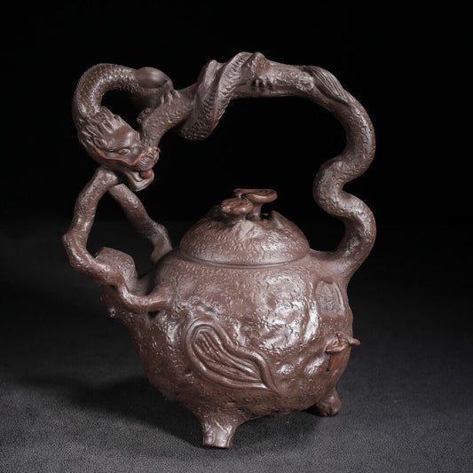 Vintage Chinese Yixing Purple Clay Teapot Zisha Ceramic Carving Dragon Teaware
