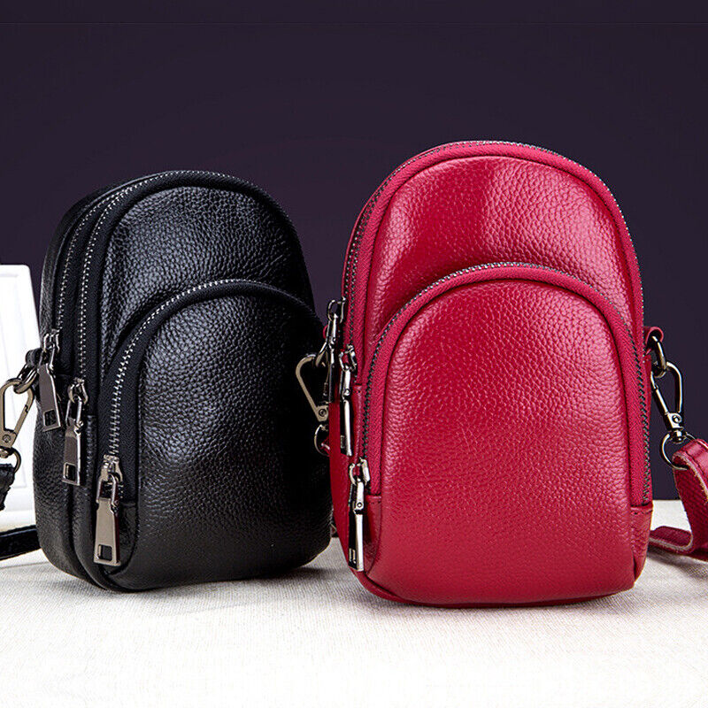 Genuine Leather Women's mini Crossbody Bag Sling/Shoulder Small Bag Three Zipper
