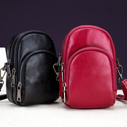 Genuine Leather Women's mini Crossbody Bag Sling/Shoulder Small Bag Three Zipper