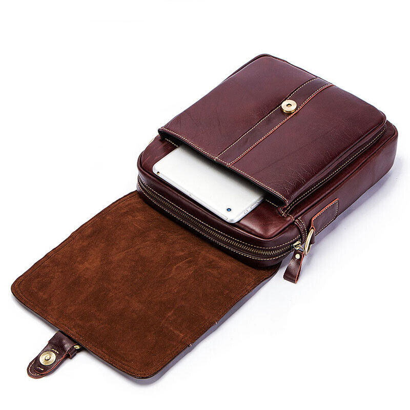100% Genuine Leather Men's Sling Shoulder/Messenger Bag Double Zipper 8" Handbag