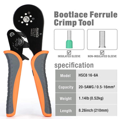 IWISS HSC8 16-6 Self-adjustable Crimping Pliers for AWG20-5 Bootlace End-sleeves