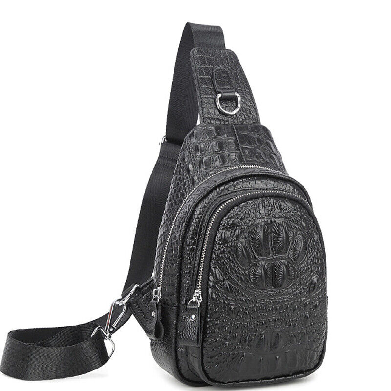 Sling Backpack Men's Genuine Leather Crocodile Crossbody/Shoulder Bag for Hiking