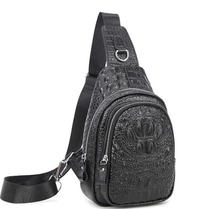 Sling Backpack Men's Genuine Leather Crocodile Crossbody/Shoulder Bag for Hiking