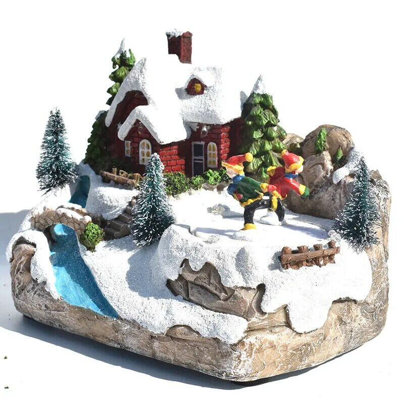 Winter Christmas Village Decorations Resin Luminous Music LED Lamps 16x10.5x14cm