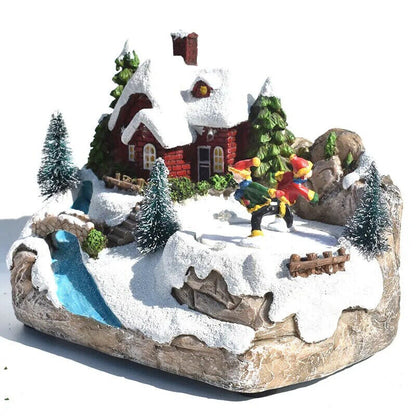 Winter Christmas Village Decorations Resin Luminous Music LED Lamps 16x10.5x14cm