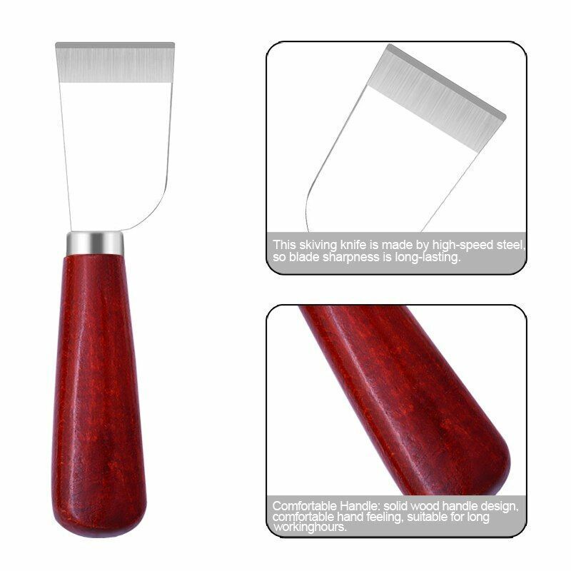 Professional Leather Cutting Knife Wooden Handle 16.5x3.5cm Skiving Leathercraft