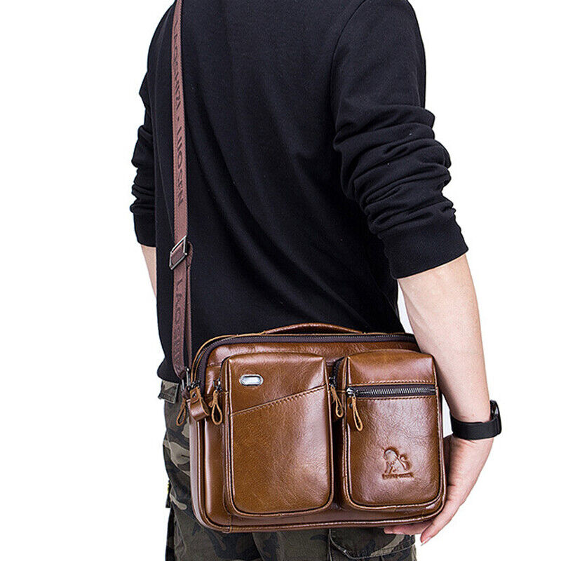 100% Genuine Leather Men's CrossBody Bag 11" Sling Shoulder Bag Business Handbag