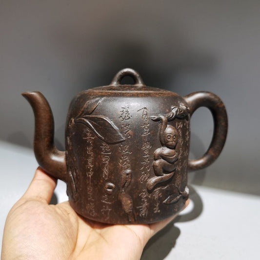 vintage chinese yixing purple clay teapot zisha ceremony carving collectible art