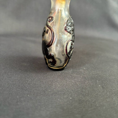 Old Beijing Chinese Dragon Statue Carved Snuff Bottle Glass Overlay Box Black