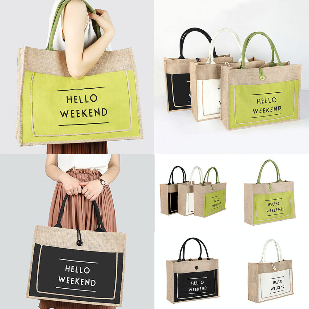 Large Shopping Bag Women Linen Capacity Casual Beach Big Tote Shoulder Handbag