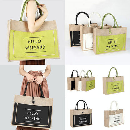 Large Shopping Bag Women Linen Capacity Casual Beach Big Tote Shoulder Handbag