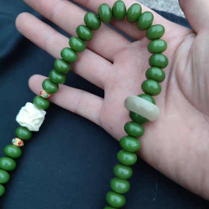 49x Green Bead Necklace Bracelet Buddha Pray Rosary Pipal Tree Bodhi lion