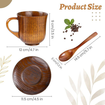 Handmade Wooden Mugs Set Vintage Teacup Coffee Espresso Saucer and Spoon Gift