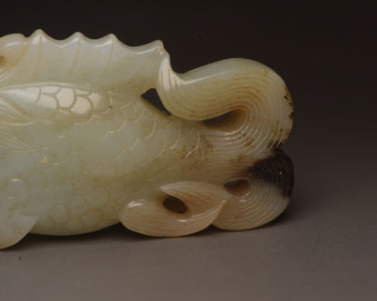 Old Peking Chinese Hetian Jade Carving Dragon Fish Statue Unique Wonderful Art