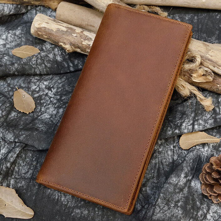 Men's Real Leather Long Bi-fold Wallet Business Credit ID Card Holder Clutch Bag