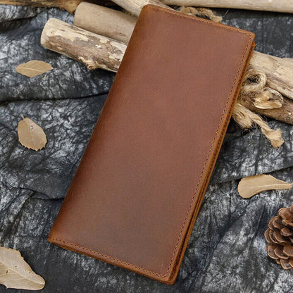Men's Real Leather Long Bi-fold Wallet Business Credit ID Card Holder Clutch Bag