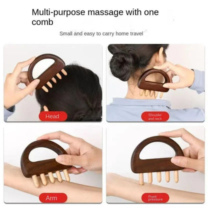 Solid Wood Meridian Brush Five Teeth Scalp Massage Scraping Acupuncture Therapy