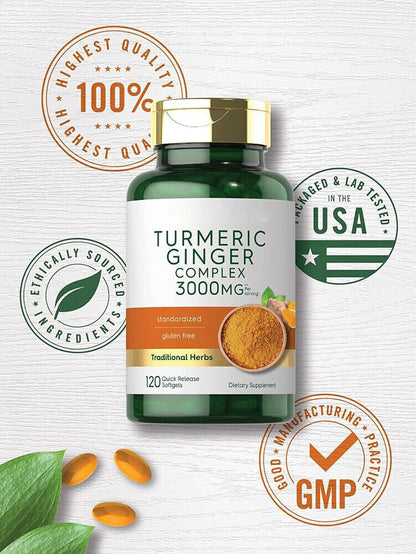 Ginger Complex 3000mg | 120 Softgels | by Carlyle Turmeric Curcumin &
