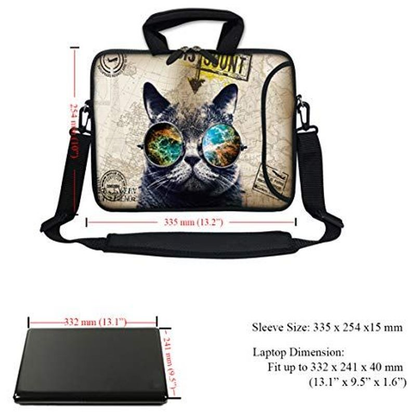 Meffort Inc 14 14.4 Inch Neoprene Laptop Bag with Extra 14 Inch, Cool Cat