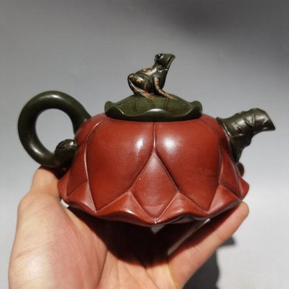 Chinese Yixing Purple Clay Teapot Zisha Ceramic Fine Frog Lotus Leaf Teaware Art
