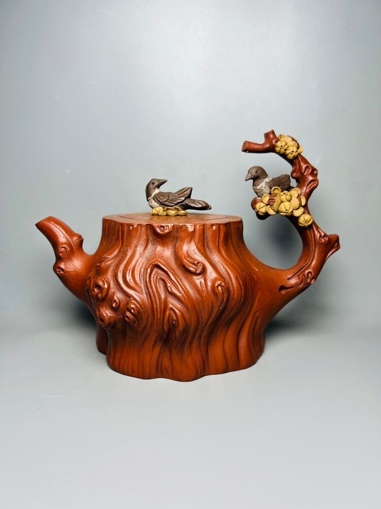 Chinese Yixing Zisha Clay Handmade Exquisite Teapot（喜上眉梢树桩 底款： 汪寅仙）