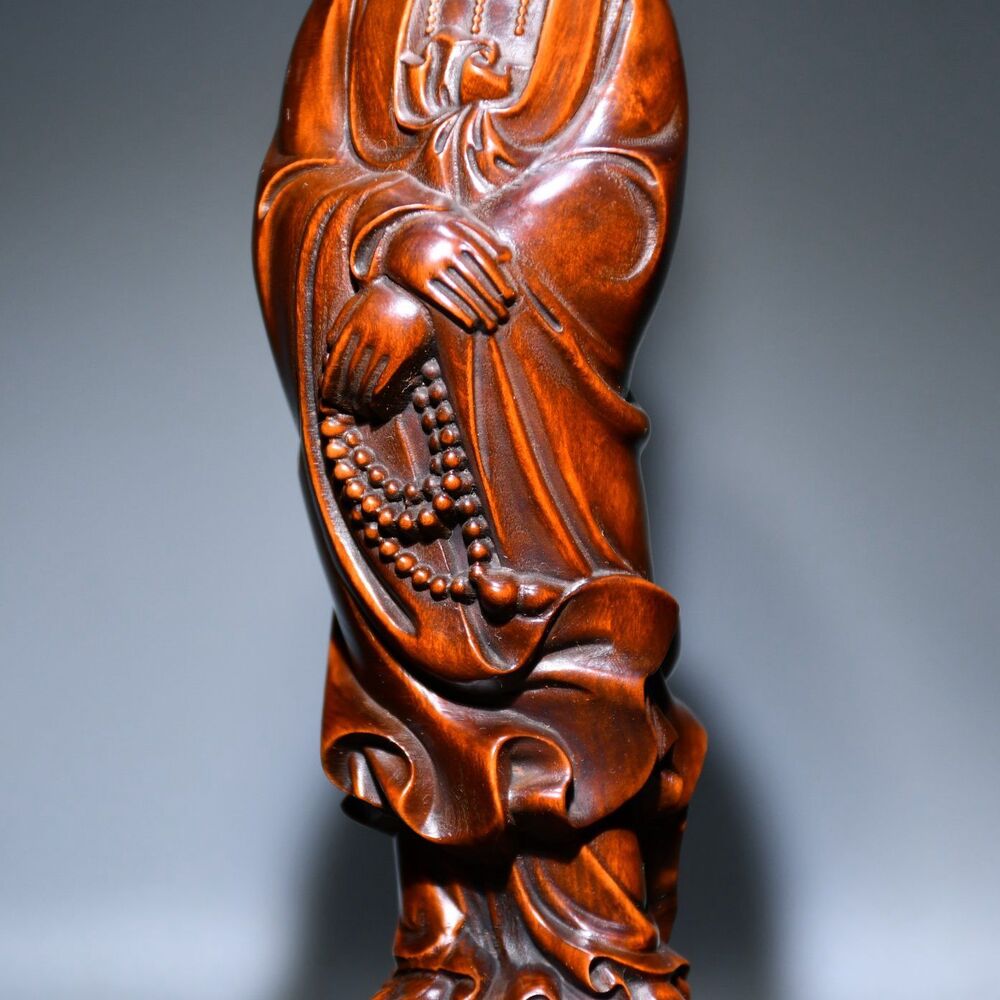 Wooden Carving Rosary Kwan Yin Statues Boxwood Sculptures Buddha Home Decor Art