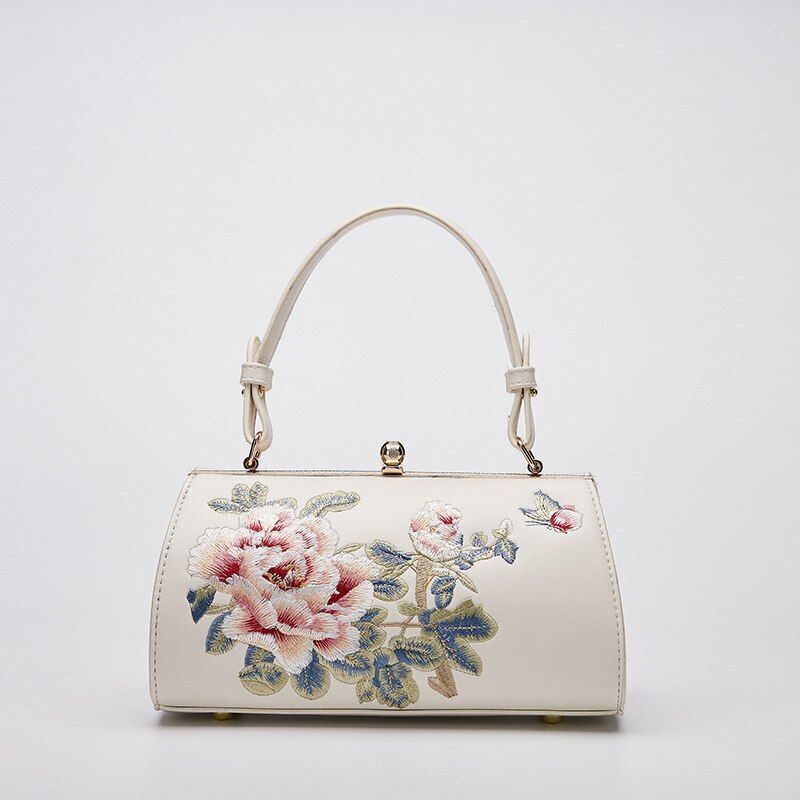Embroidery Shoulder Bag Retro Synthetic Leather Floral Small Purse 23*12*11.5 CM