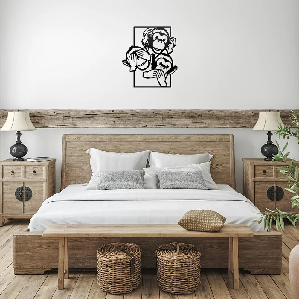 Three Big Mouth Monkeys Metal Wall Decor, Modern Wall Decor Bedroom Decor
