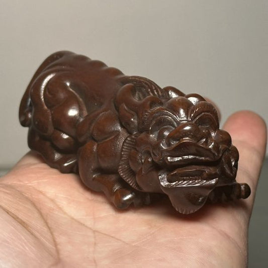 Vintage Wooden Carved Beautiful A Pair Beast Statue Wood Figurine Room Decor Art