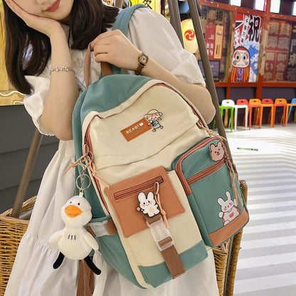 Waterproof Backpack Patchwork Style School Purse High Capacity Student Book Bags