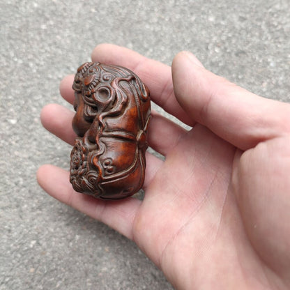 Vintage Wooden Ornaments Boxwood Carving Baby Buddha Statue Figurine Lotu Flower