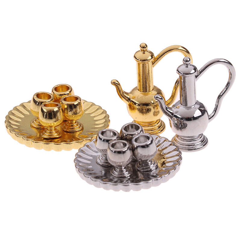 1: 12 Dollhouse Miniature Metal Tea Set Teapot Cup Plate Furniture Toy-ca