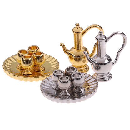 1: 12 Dollhouse Miniature Metal Tea Set Teapot Cup Plate Furniture Toy-ca