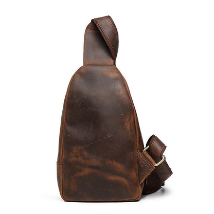 New Men's Real Leather Hiking Shoulder Bag Crossbody Sling One Strap Backpack