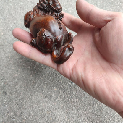 Chinese Unicorn Fabulous Kylin Dragon Statue Figurine Boxwood Carved Home Decor