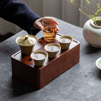 Wood Tea Tray with Tea Set|Gong Fu Tea Set Tray
