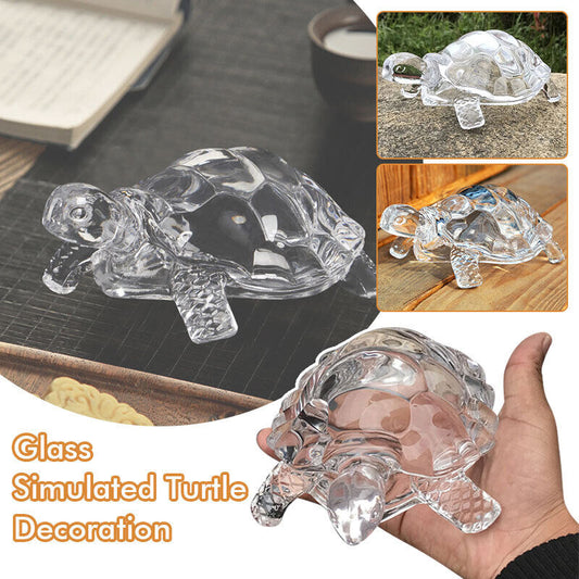Crystal Glass Turtle Figurine Miniature Tortoise Statue Lucky Feng Shui Ornament