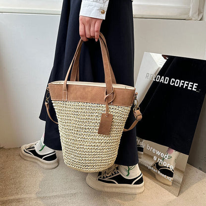 Women Zipper Weave Bag Travel Beach Bags Handmade Lady Crossbody Bag Handle