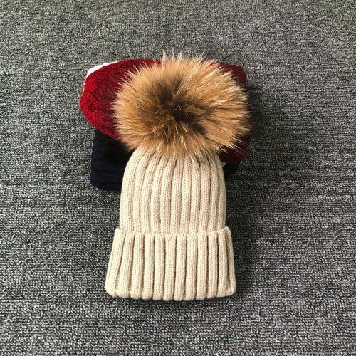 Hat Winter Fur Poms Women Knitted Beanies Cap Thick Skullies Solid Unisex Casual