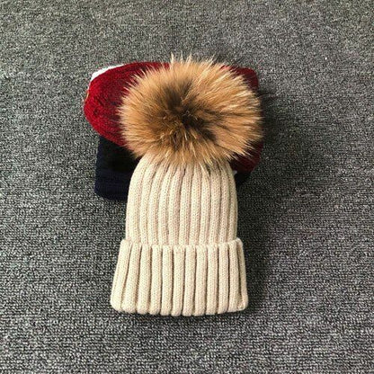 Hat Winter Fur Poms Women Knitted Beanies Cap Thick Skullies Solid Unisex Casual