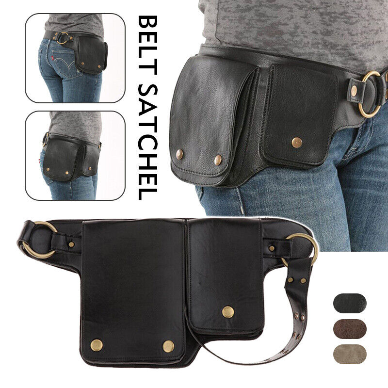 Men Women Medieval Steampunk Pu Leather Hip Belt Bag Pocket Waist Bag