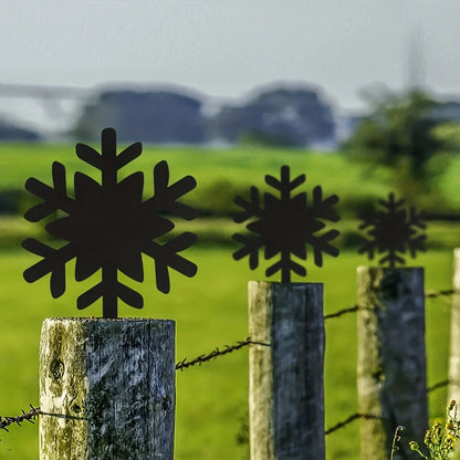 Snowflake Metal Silhouette Garden Stake Christmas Decor, Fence, Lawn, Garden