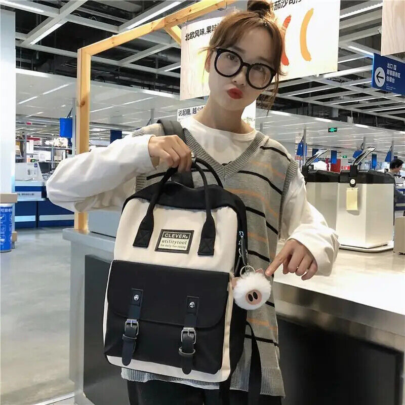 Women Backpack School Bags Teenagers Girls Patchwork Backpack Rucksack