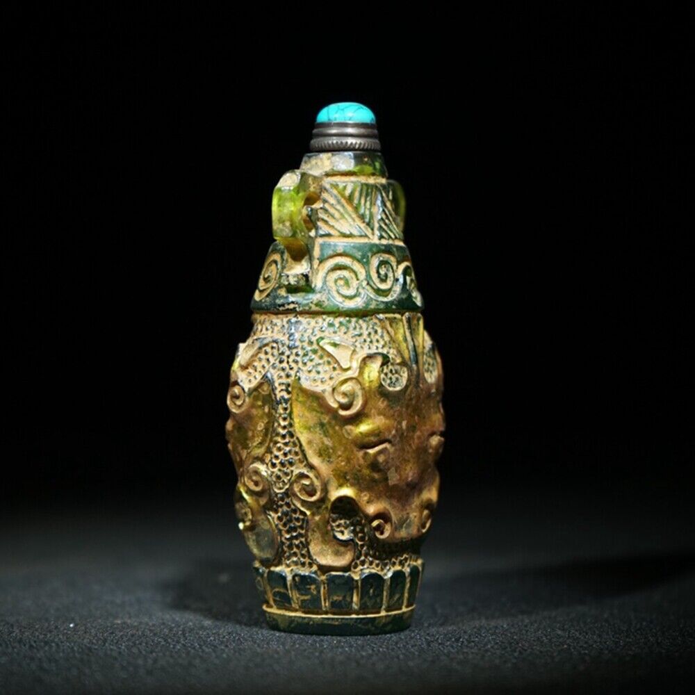 Old Beijing chinese snuff bottle carved glass statue antique carving Glaze rare