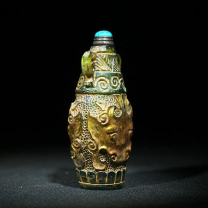 Old Beijing chinese snuff bottle carved glass statue antique carving Glaze rare