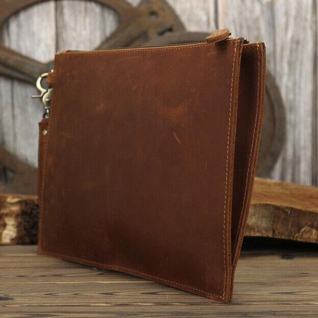 Crazy Horse Leather Business 12" Briefcase Men's Clutch 9.7" Ipad Envelope Bag