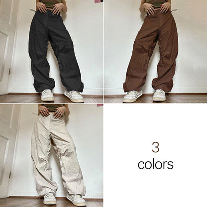 Women Cargo Joggers Pants Baggy Loose Elastic Wide Leg Loose Trousers Streetwear