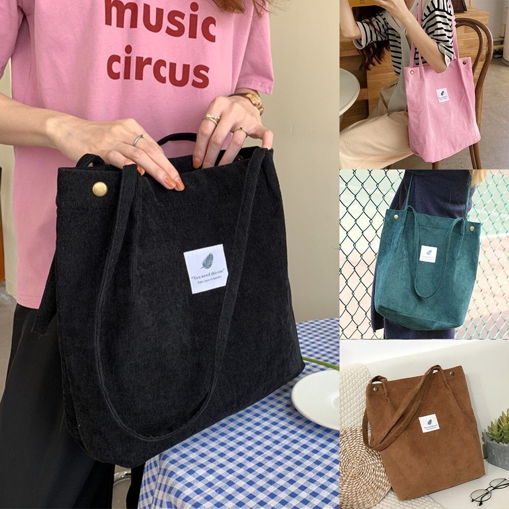 Women Corduroy Shoulder Bag Reusable Shopping Bag Casual Tote Handbag 28*11*32CM