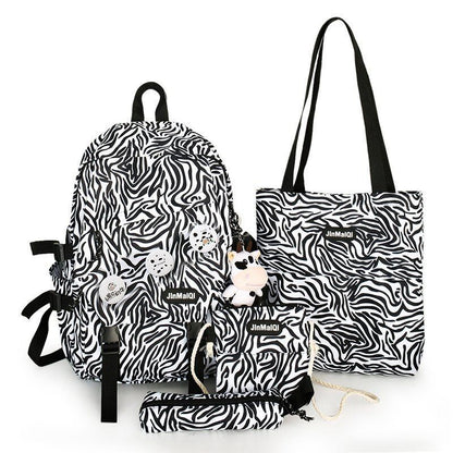 4PCS Set Backpacks Nylon Waterproof Schoolbag Traveling Bags 43*12*28 CM Black